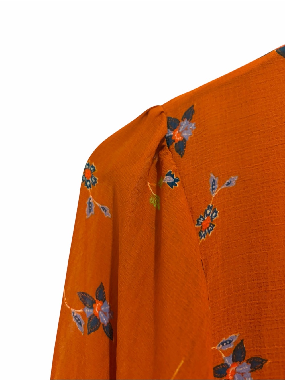 Anthropologie Maeve Orange Floral Boho Smocked Sleeve Blouse Top Size Medium - Picture 2 of 15